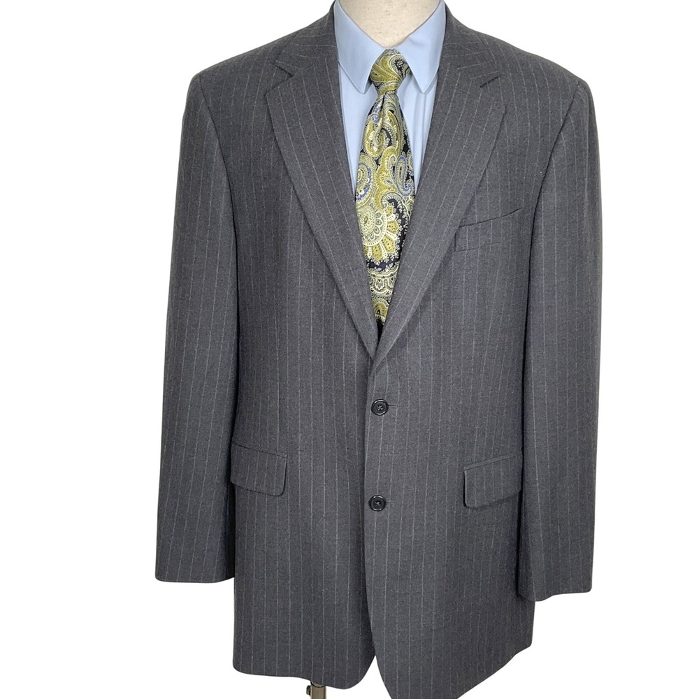 Brooks Brothers 346 Blazer 43L Charcoal‎ Gray Pinstripe Flannel Wool Jacket